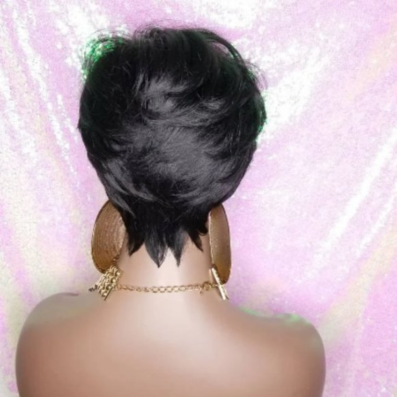 Purple Hair Pixie Cut Hairstyle Swoop Bang Fashion Trend Glueless Wig - Picture 4 of 7